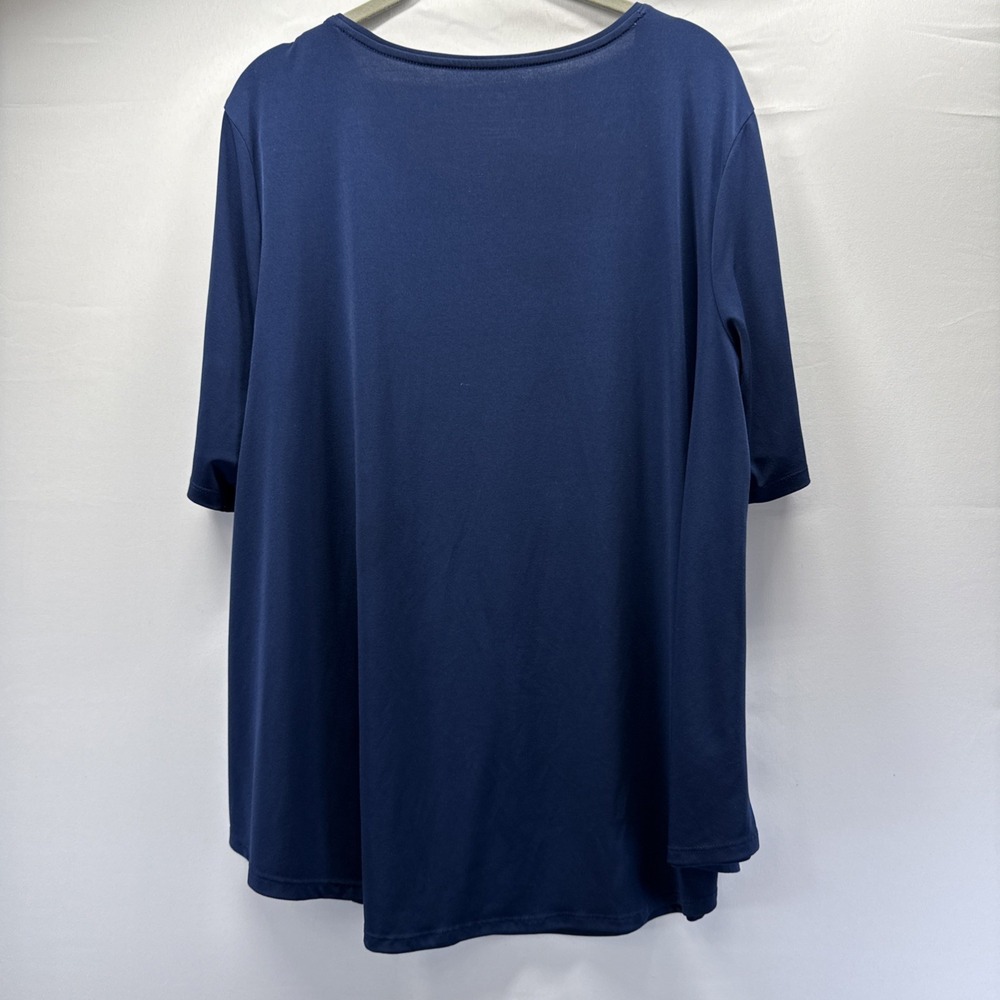 Chicos Womens Top Size XL Solid Blue A Line Short Sleeve Slinky Stretch Pullover - Picture 3 of 7